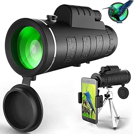 Monocular Telescope, 40x60 High Power HD Monocular with Smartphone Holder Tripod Waterproof Night Vision and Clear Prism Dual Focus, Hunting Travelling Wildlife Bird Watching Gifts (2021 Upgrade)