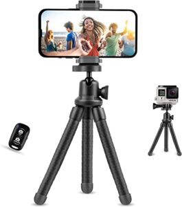 UBeesize Flexible Phone Tripod Stand, Small and Mini Tripod with Wireless Remote and Clip, Rubberized Desk iPhone Stand for Selfies,Video Recording,Compatible with All Cellphones, Cameras, Gopro1